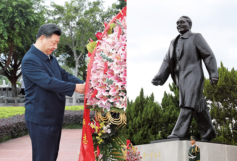 2020年10月14日，習(xí)近平總書記向深圳蓮花山公園鄧小平同志銅像敬獻花籃。
